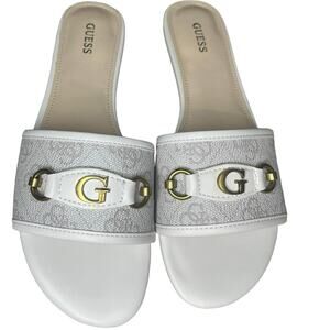 Guess White Sandal Slides Size 8M with Guess, Logo New with Box